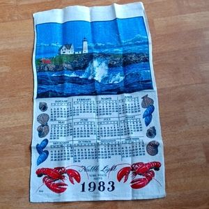 Calendar towel 1983 York Beach Maine vintage kitchen Linens